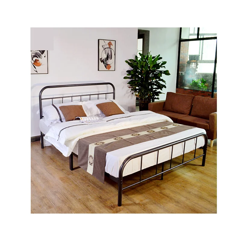 Kainice Discount black double bed frame  metal folding bed metal beds for home