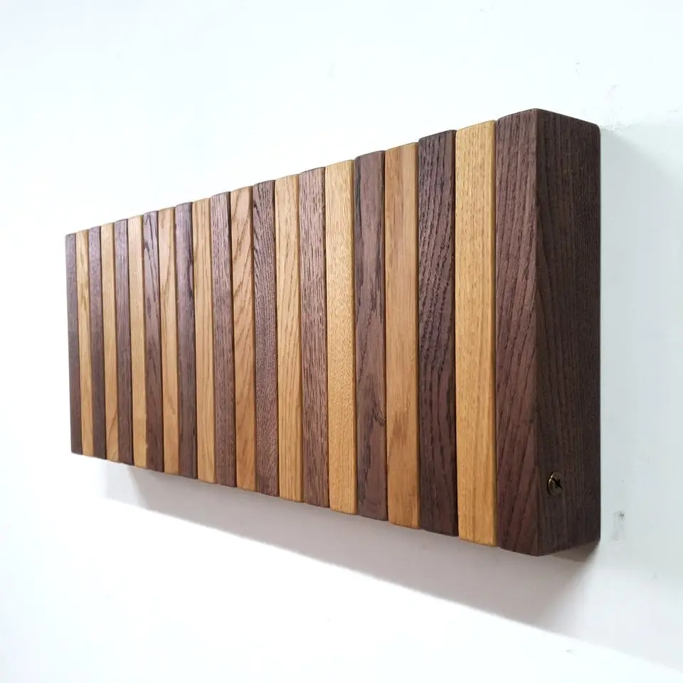 Black and Natural Wood Piano Key Multi Hooks Peg Rack Wooden Wall Hanger Organizer