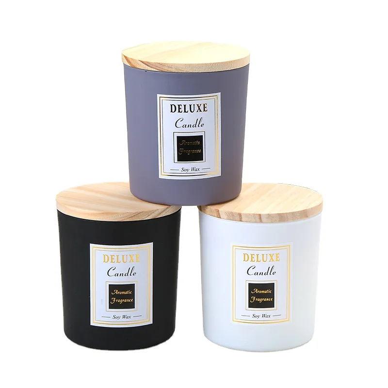 7oz -15oz frosted/black/pink/clear/grey glass candle holder empty candle jars with bamboo lids