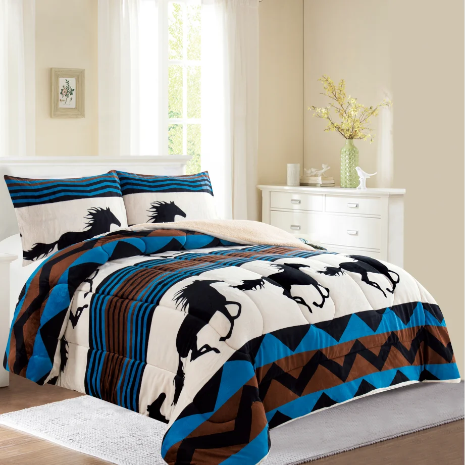Hot Sell Beast Pattern Design Tiger King Queen Twin Bedding Set Comforter 3 Pieces Fleece Flannel Quilt Borrego Blanket Set