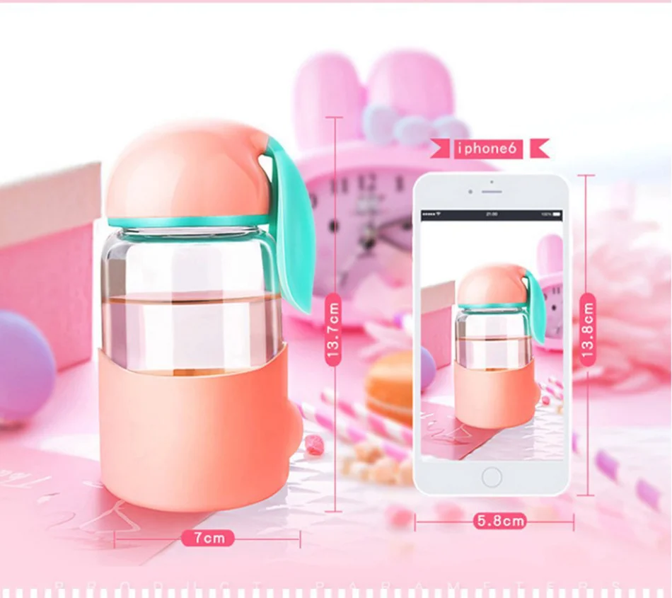 Cute Water Bottle Cartoon Rabbit Glass Bottle with Silicon Sleeve for Kids Student Girls Portable Drink Tea Bottle
