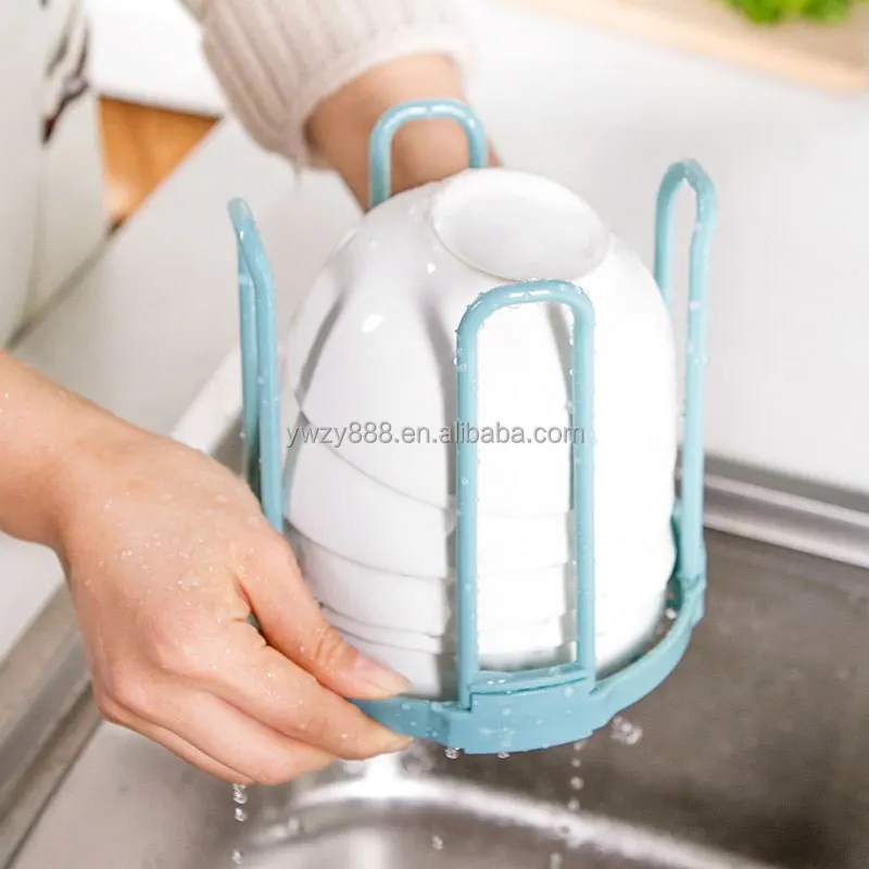 Rotating retractable bowl rack dish rack kitchen shelf plastic draining stove top small bowl storage rack