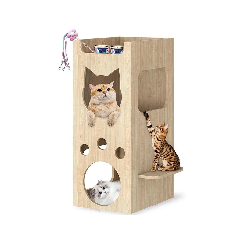 Cat Litter Box Enclosure 2 Tiers Brown Litter Box Furniture Hidden Cat Bed for Cat