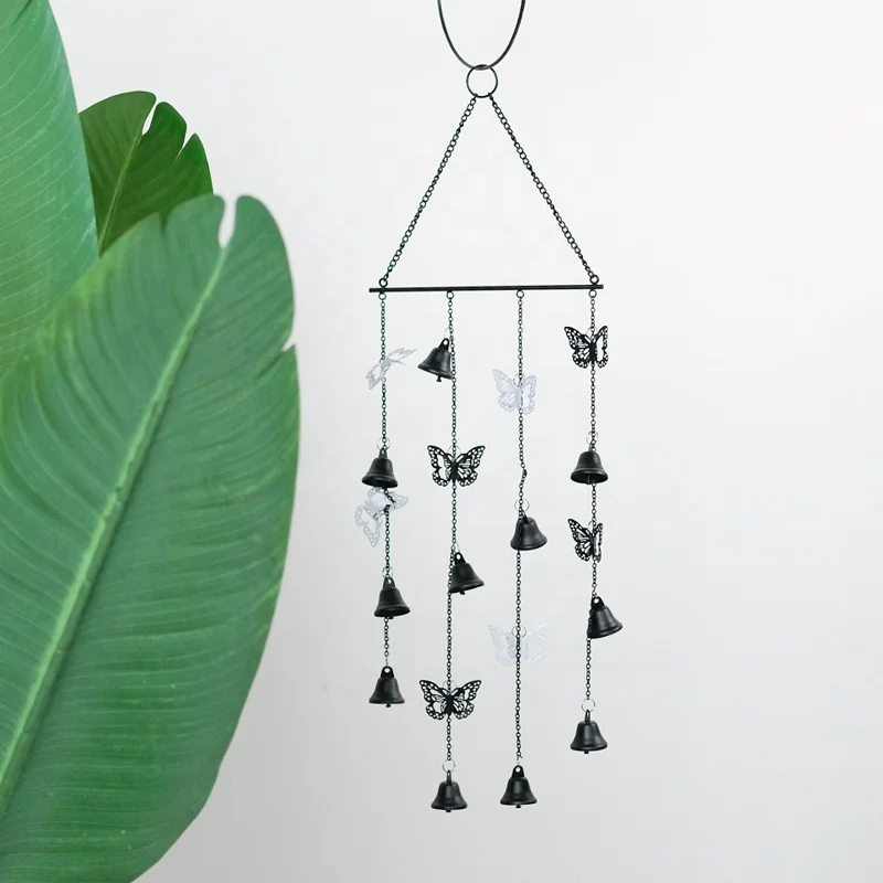 Wholesale Outdoor Home Garden Decoration Gift Music Bell Windchimes Black Butterfly Metal Memorial Wind Chimes