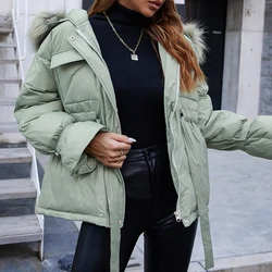 Simple Collected Waisted Parkas Women Fashion Coats Women Elegant Stand Collar Casual Cotton Jackets Female Ladies
