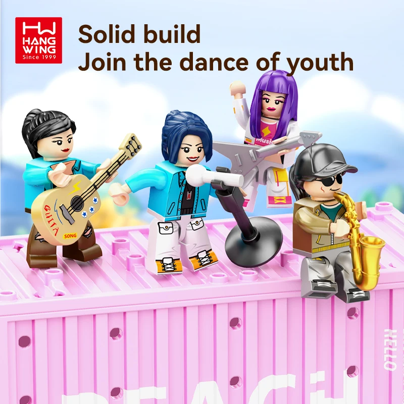 HW famous car series container outdoor music festival scene building blocks kids DIY assembling puzzle bricks sets gifts