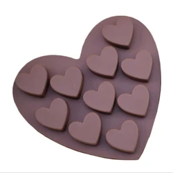 10 Cavities Heart Shape Silicone Mold for Baking Chocolate Soap Fondant Pudding Jelly Candy Cookie Ice Cube Small Cake Gelatine