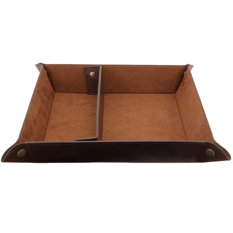 LEATHER TRAY ORGANIZER - PRACTICAL STORAGE BOX FOR WALLETS, WATCHES, KEYS, COINS, CELL PHONES AND OFFICE EQUIPMENT