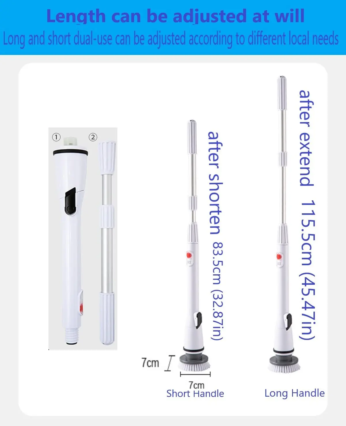 3 In 1 Household Tile Toilet Cleaner Telescopic Cleaning Brush Wireless USB Electric Cleaning Brush Power Scrubber