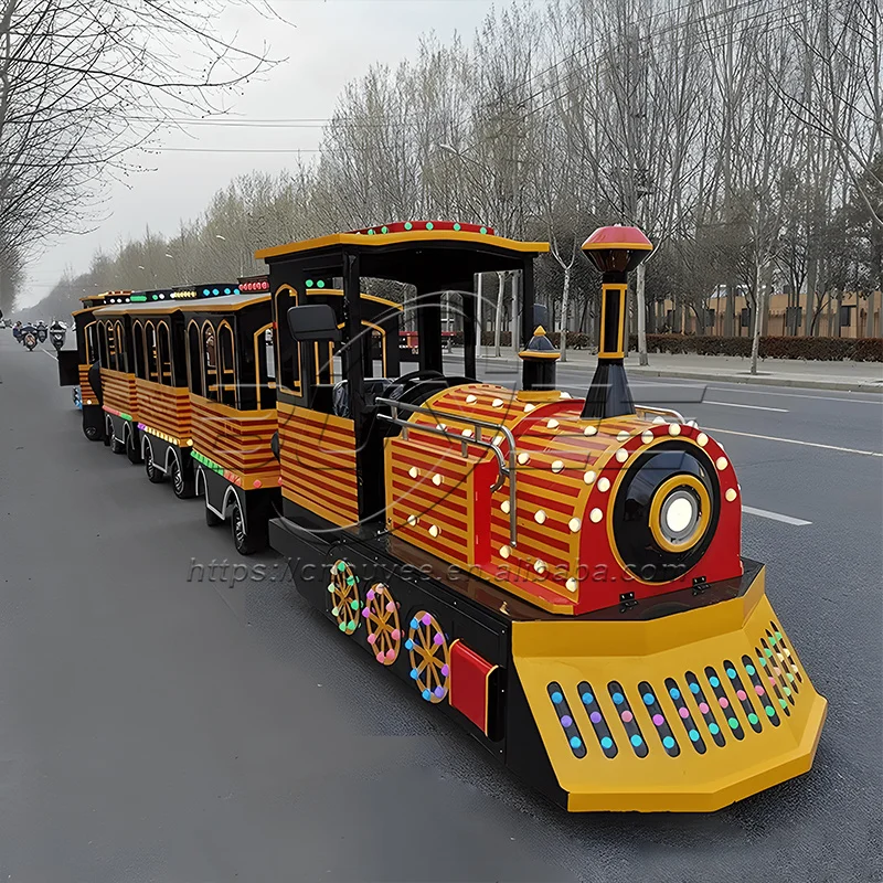 Funfair Vintage Electric Sightseeing Train 24 Seats Tourist Trackless Train For Sale