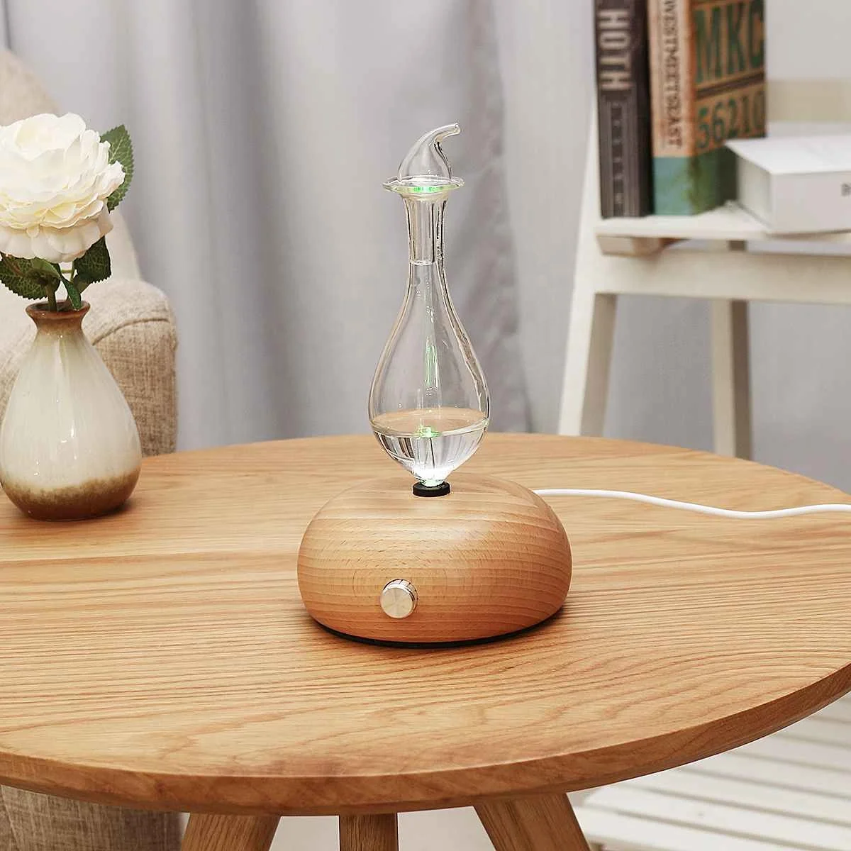 Natural Wood and Glass Nebulizing Pure Essential Oil Aromatherapy Diffuser,Waterless Essential Oils Nebulizer for Premium Home