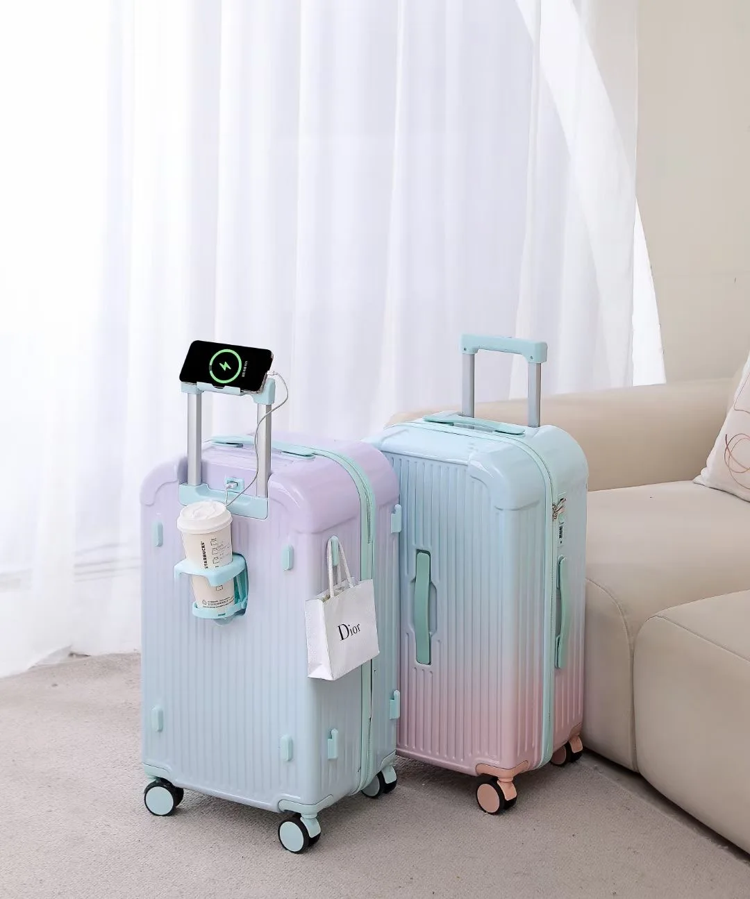 New Fashion Popular Travelling Bag Light Weight Suitcase With Gradient Color Other Luggage With USB  For Young
