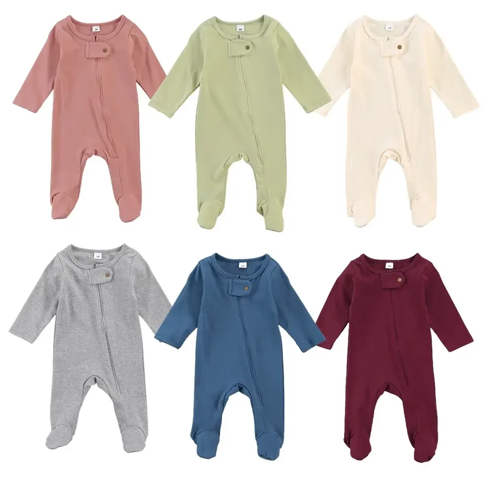 Custom Bamboo Fiber Baby Romper Long Sleeves Baby Clothes Jumpsuit Romper Newborn Baby onesie Zipper Pajama toddler clothes