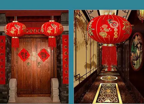 Chinese  New Year Red Chinese Traditional Silk Lantern Outside Festival Red Lantern