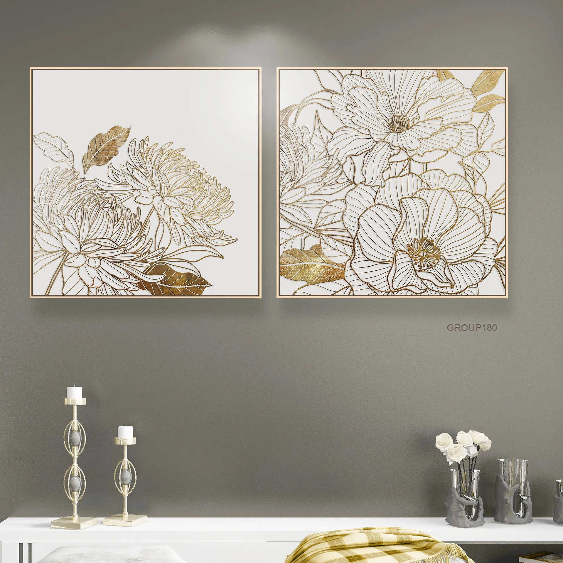 Floral Canvas Painting Picture Acrylic Textured Flower 3d Gold Foil Art Relief Oil Painting Home Decor Wall Frescoes mural