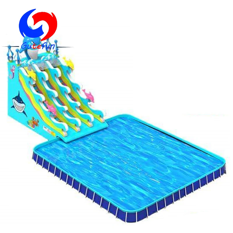 large Outdoor commercial splash waterpark four lane wave inflatable water swimming pool slide with above ground pools