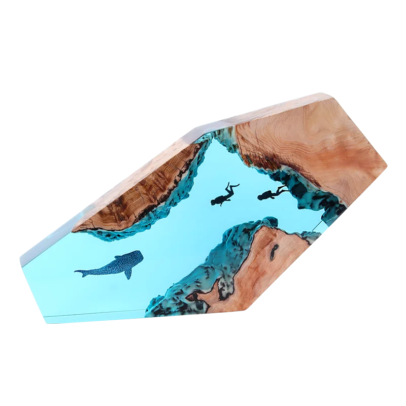 Diver And Humpback Whales Handmade Epoxy Resin Table Lamp