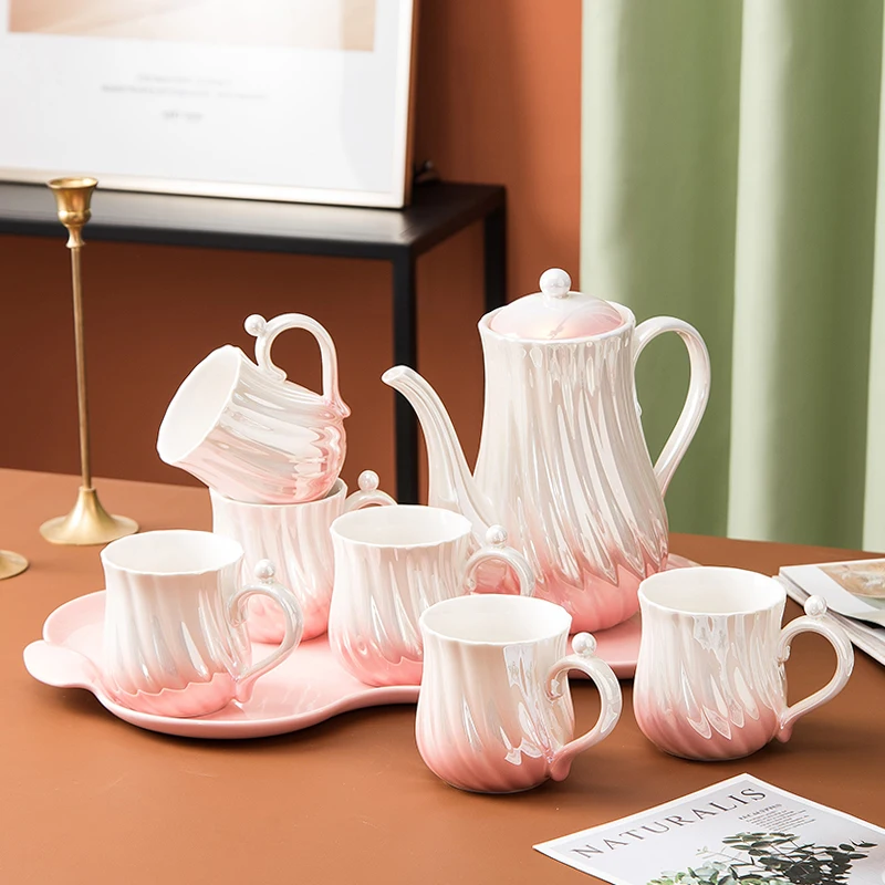 Flypeak New Nordic 6 cups ceramic coffee cup mug porcelain tea sets pearl teapot set ceramic tea set porcelain