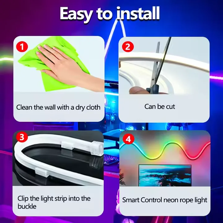 Neon Rope RGB Led Strip Lights Waterproof IP67 DIY Design with Remote Control for Music Sync Bedroom Outdoor Holiday Decoration