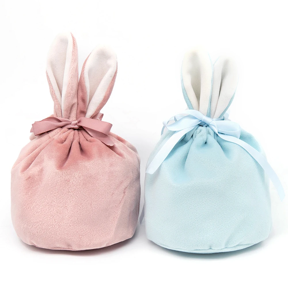 Plush Sublimation Easter Basket Rabbit Ears Gift Bag Drawstring Velvet Easter Bunny Bag