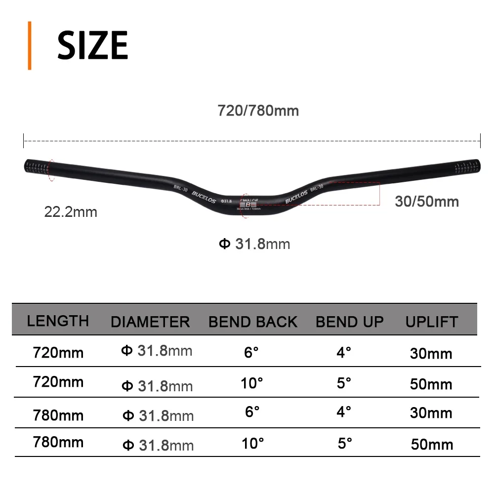 BUCKLOS  31.8mm Riser Handlebar Aluminum Alloy  bicycle handlebar for Mountain Bike