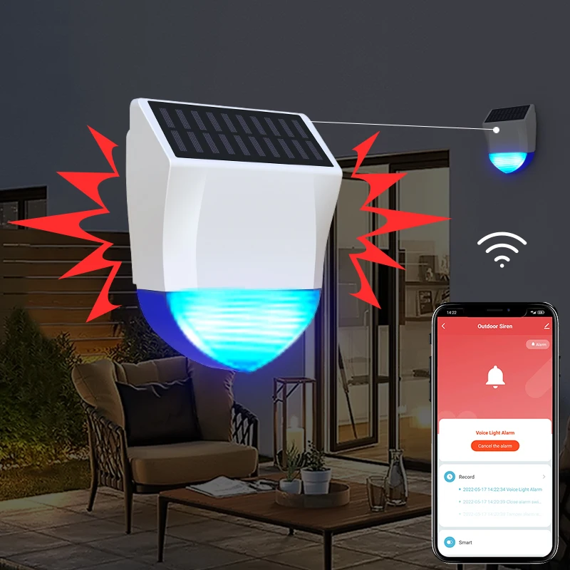 Waterproof home security system wireless alarm sirene horn buzzer wifi tuya solar outdoor siren