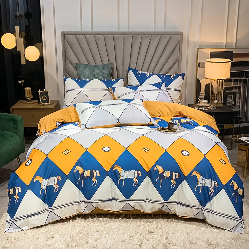 Пододеяльник в нордическом современном стиле из хлопка с длинным степлением 60 дюймов, из четырех частей, с цифровым принтом лошади, хлопковое постельное Белье для сна без одежды