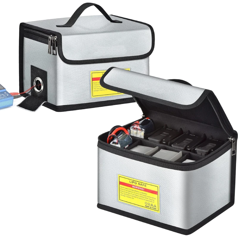 8 Cell Adjustable Battery Safe Bag Large Capacity Storage Guard Battery Safe Pouch Lipo Safe Bag Battery Fireproof Bag