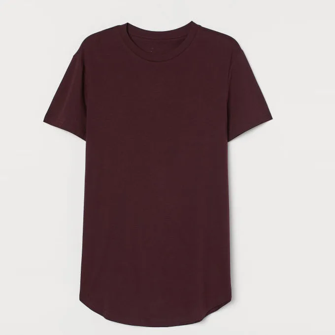 
Custom printing casual 100% cotton embroidered short sleeve top long fit rounded hem T-shirt men 