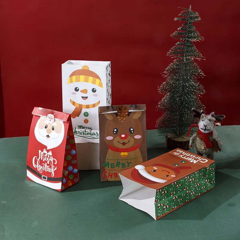 Fashion Design Halloween Christmas Festival  Sweet Flat Kraft Candy Party Bag with Lovely Sticker