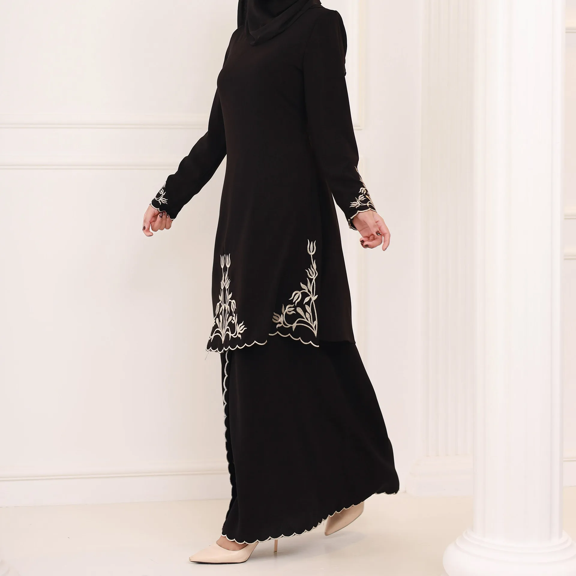 Embroidered Middle East Two-piece Set arabic muslim dress malaysia islamic clothing Baju Kurung Muslim Dress 3