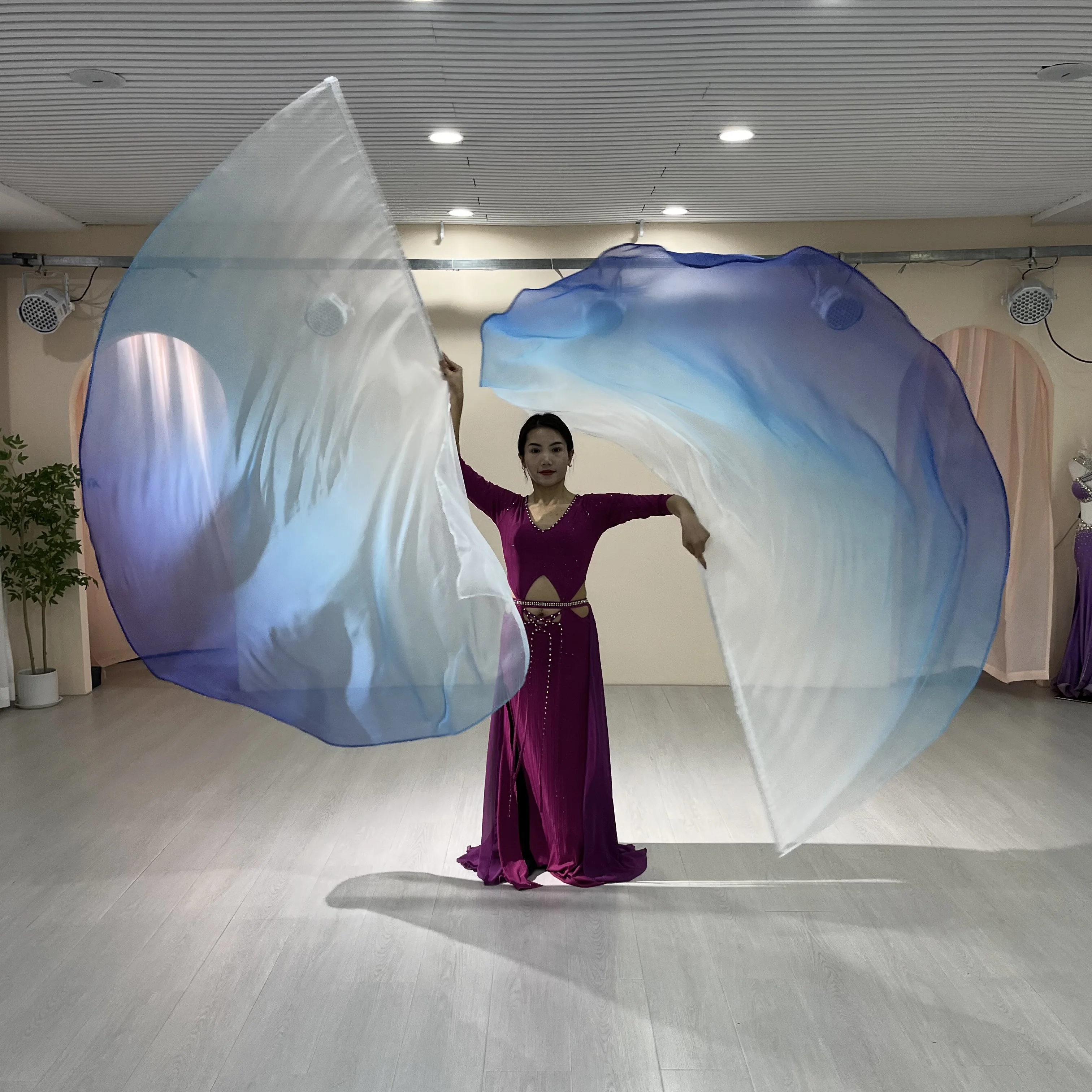 Women Performance Props Long Practice Fans Flag Chiffon Colorful Scarf Belly Dance Veil