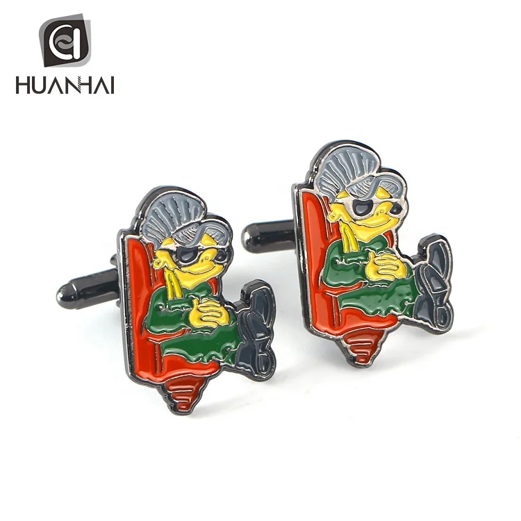 customized black nickel plated metal cute character logo enamel brass personalised cufflinks