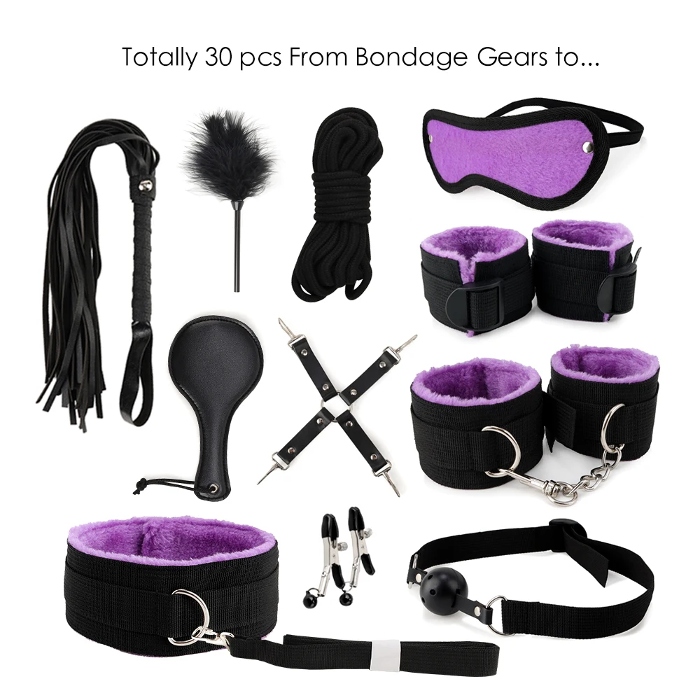 Sexy Anal Beads Condoms Nipple Clamps Handcuffs Whip Rope Anal Vibrator Bondage Kits Set for Couples Sex Games fetish