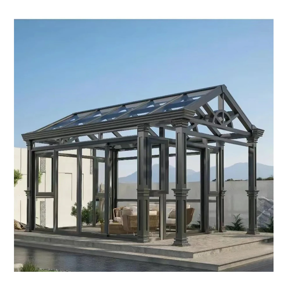 sunlight Room Aluminum Glass Conservatory Outdoor Sun Room Glass House with Skylight Roof windows
