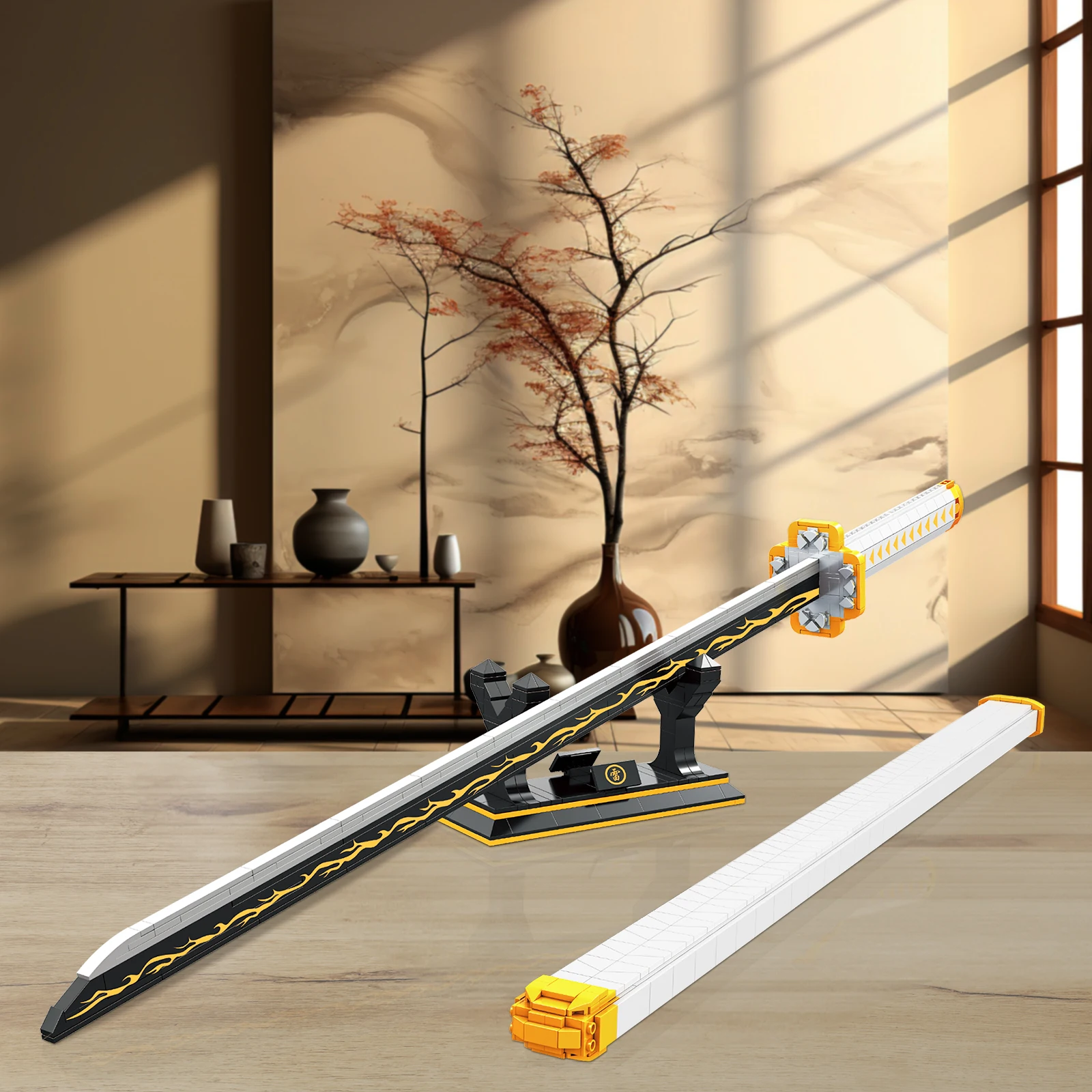 Anime Cosplay Demon Sword Building Blocks with Scabbard and Stand Holder, Katana Samurai Toy Sword Building Kit