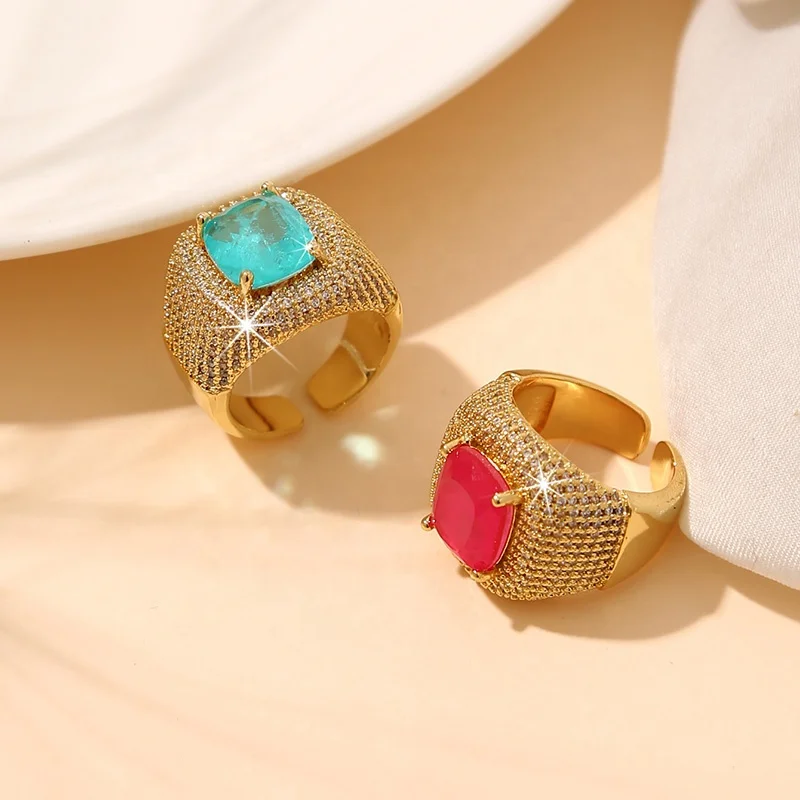 New Paraiba Couple Rings Gem Retro Royal Fashion Jewelry Accessories Plated Cuff Ring Gold Natural 18K Real Gemstone Rings