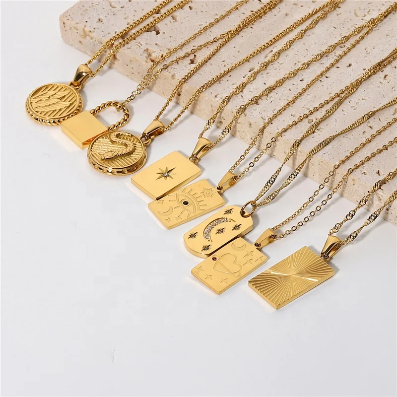 Wholesale Trendy High Quality Stainless Steel Gold Plated Padlock Tarot Card Necklace Pendant Design Jewelry For Women