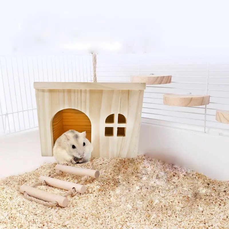 Natural Wood House Pet Guinea Pig Hamster Hedgehog or Rat Chipmunk Syrian Hamster Small Animals Wooden Hideout Habitats