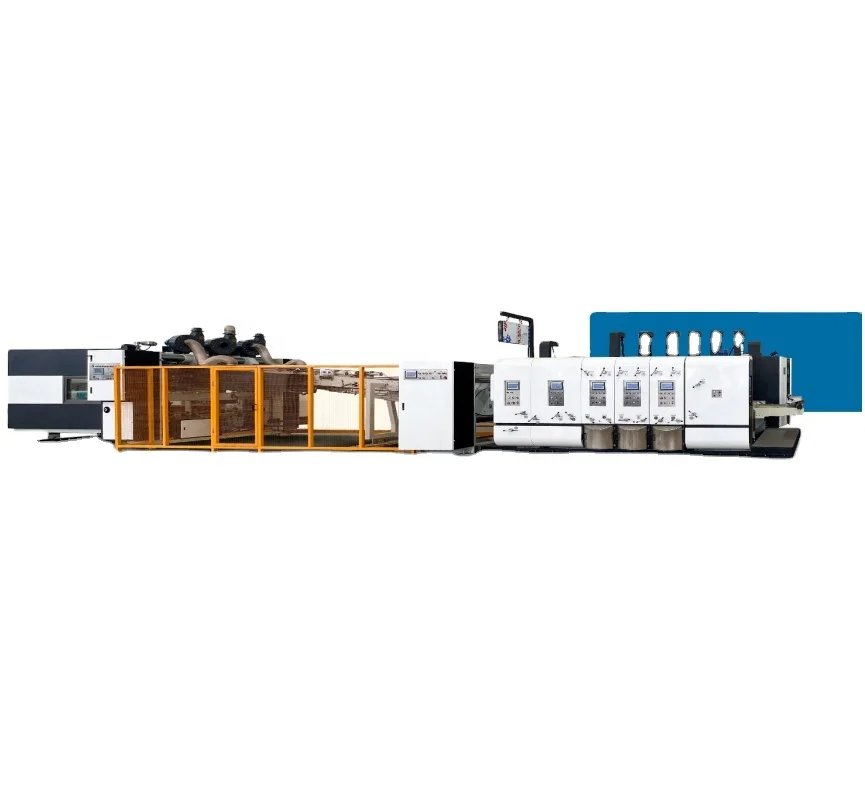Fully Automatic High Speed Corrugated Carton Box Flexo Printing Slotting Die Cutting Folding Gluing Strapping Machine
