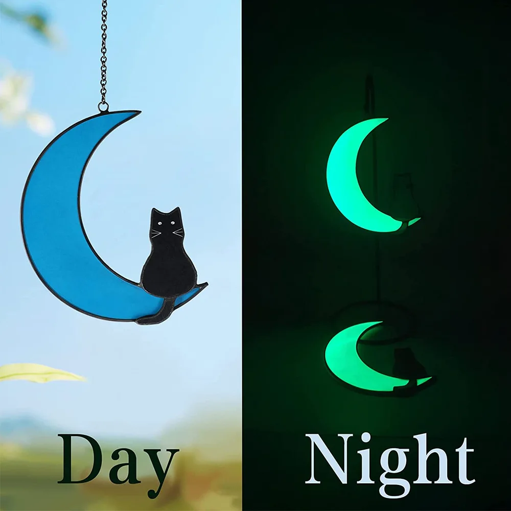 Custom Moon black and white Cat pendant Creative stained glass sun Catcher pendant inlaid commemorative gift suncatcher