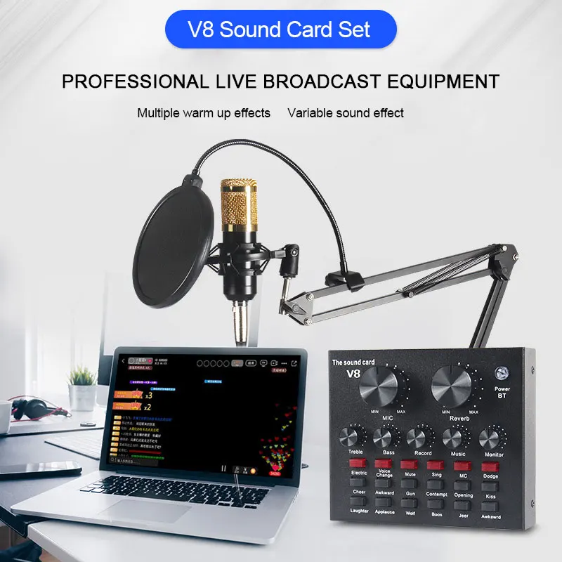 Мобильный пение прямая трансляция Carte Son Usb Tarjeta De Sonido Soundcard V8 комплект для караоке Звуковая карта звукозаписи в