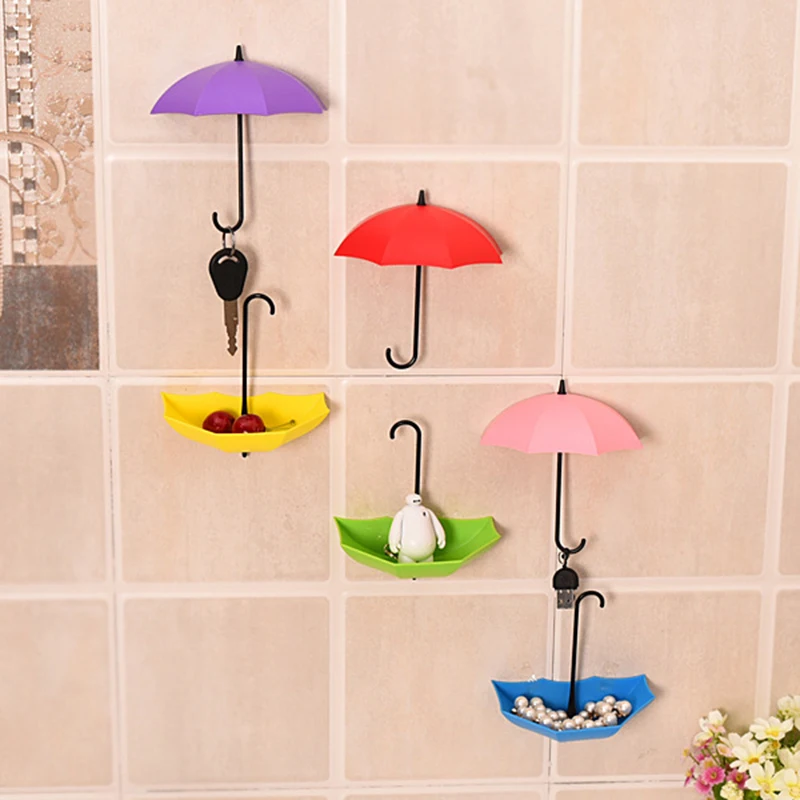 3Pcs/Set Umbrella Shaped Wall Hooks Creative Key Hanger Hook Cute Sticky Holder Decor Hook Kitchen Bathroom Bedroom Accessories