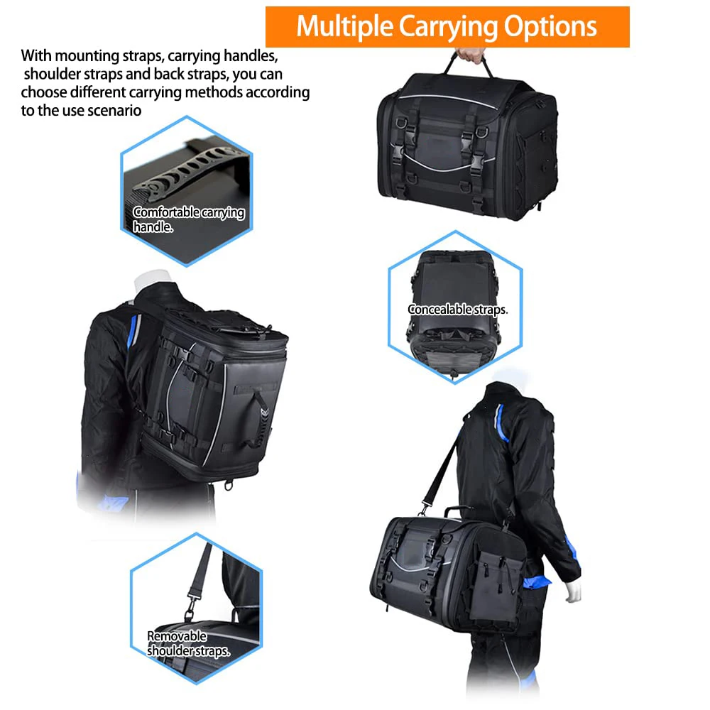 Motorcycle duffel bag, motorcycle tail bag, large capacity 65-85L expandable motorcycle tank bag