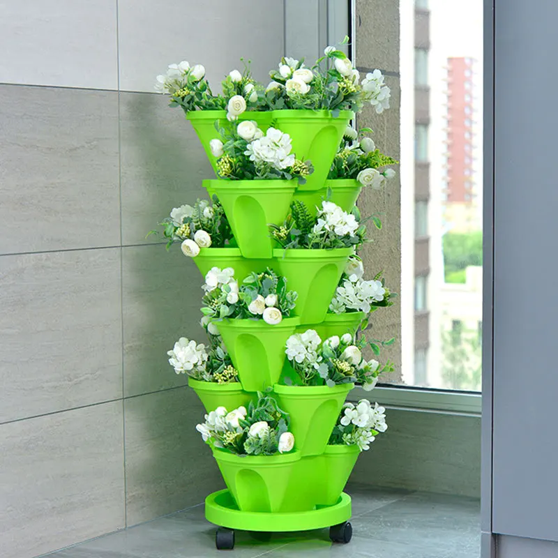 Strawberry Vertical Garden Planter Planters Tower Movable Flower Pot with Wheels Stackable Hydroponic Pots
