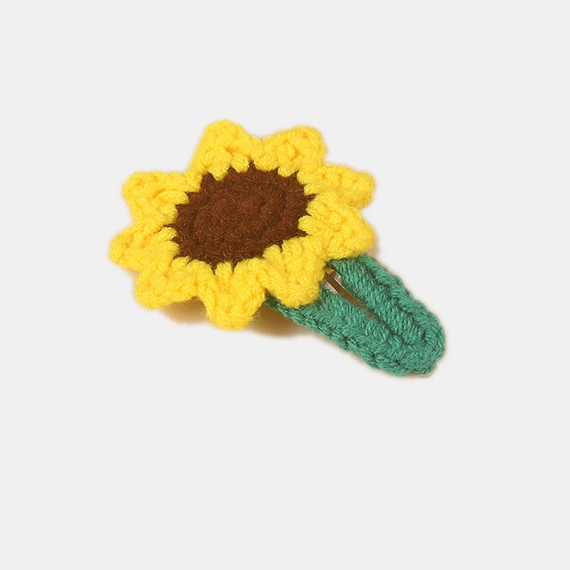 Cute Handmade Fabric Sunflower Hair Clip Snap BB Crochet Flower Hair Clip For Kids