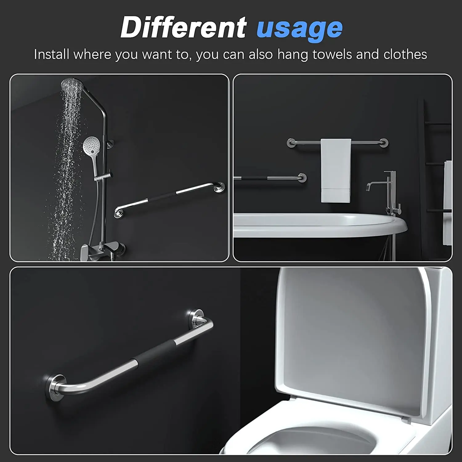 2022 Factory Wholesale Safety Shower Handle 304 Stainless Steel Bathroom Grab Bar