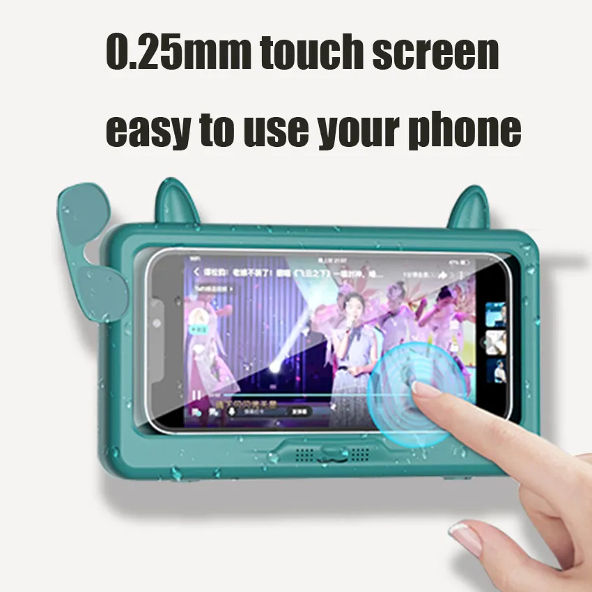 Shower Phone Holder Waterproof Anti-Fog Touch Screen Wall Mount Phone Holder for Shower Bathroom Mirror Bathtub