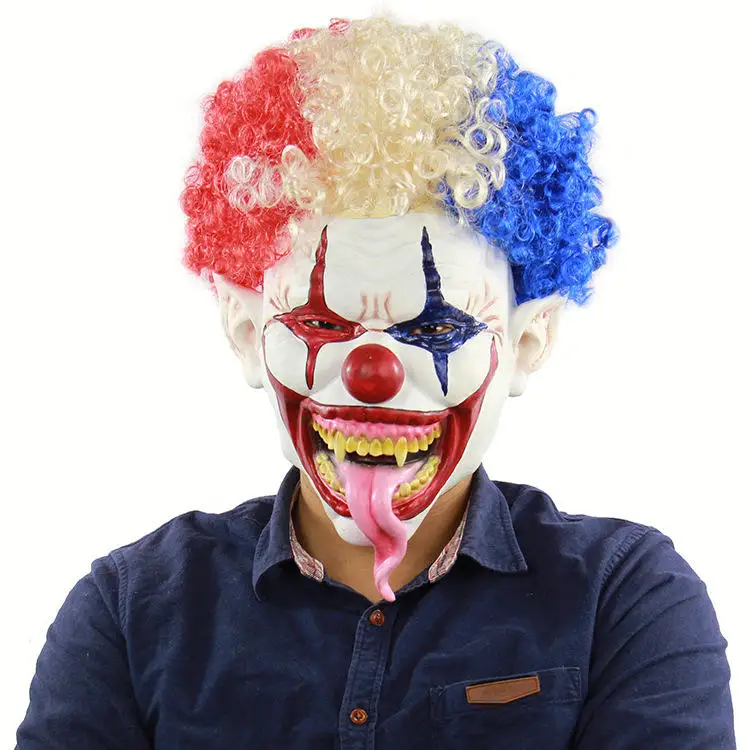 Partycool Cheap Realistic Long Tongue Strange Mask Bursting Brain Bloody Horror Creepy Latex Full Face Halloween Clown Mask