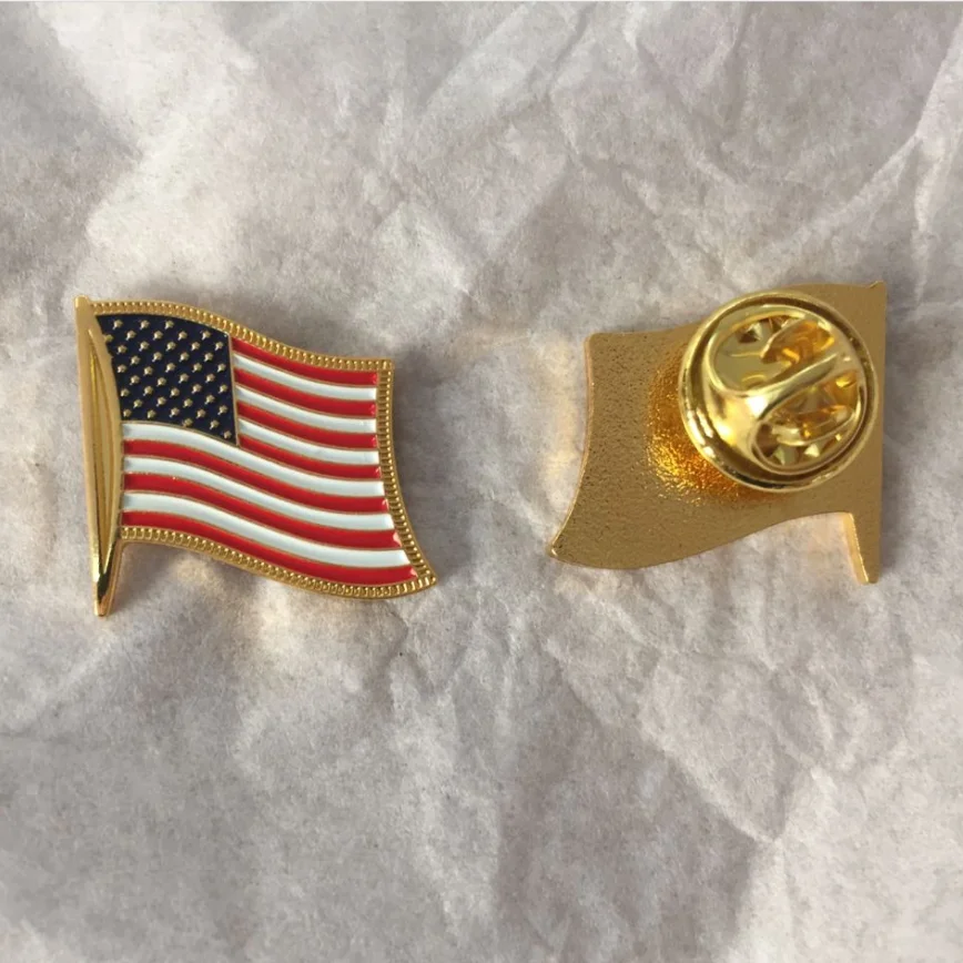 personalized metal lapel pin gold engraved customized logo souvenir american flag lapel pin